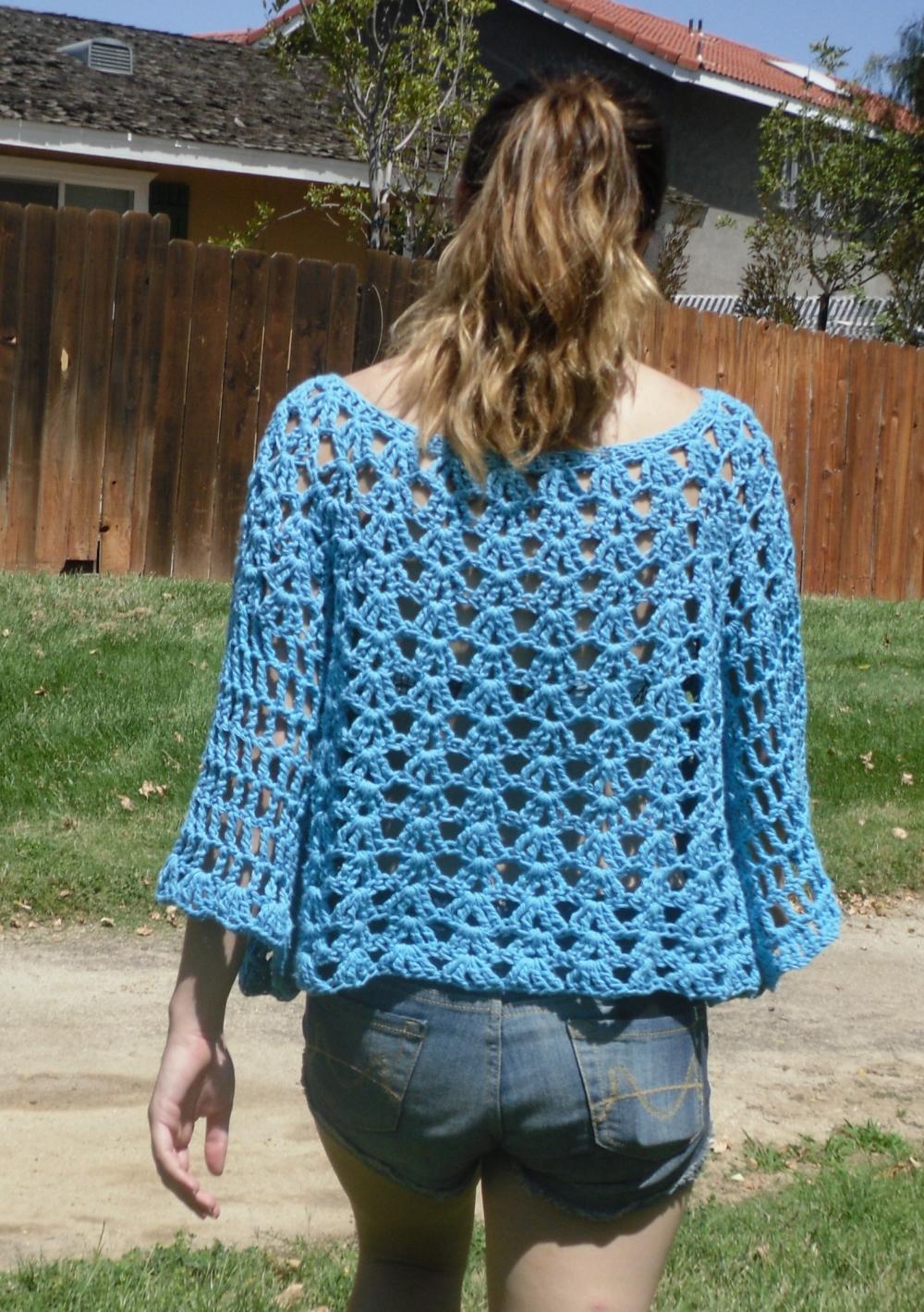 Angel Sleeve Sweater Top Beach Cover-up Crochet Pdf Pattern on Luulla